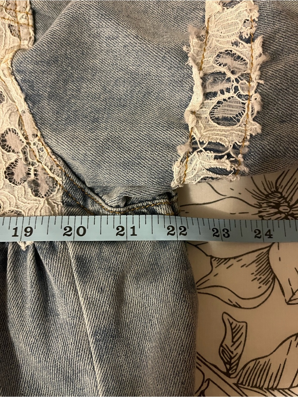 POL Boho Patchwork Denim & Lace Oversized Hooded Jacket - Blue & Cream, small - Picture 9 of 11